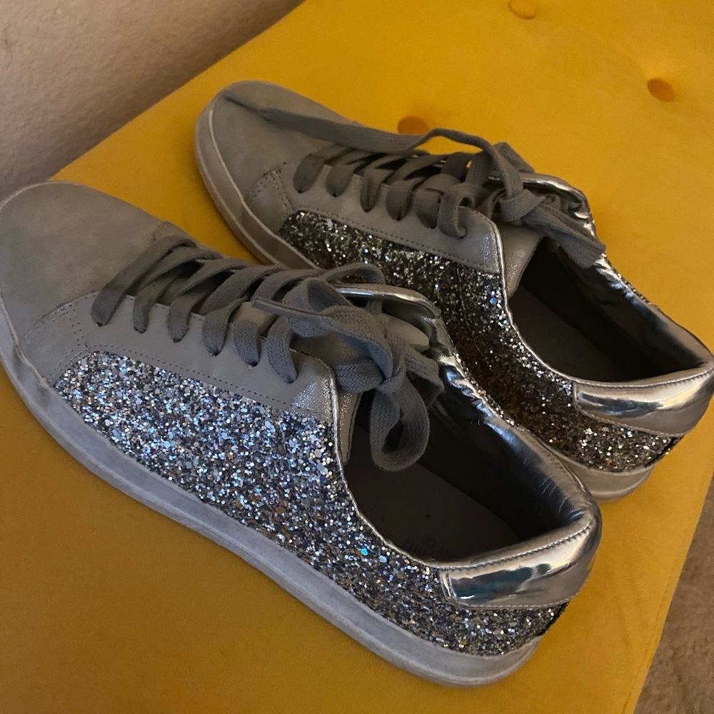 Shiny Silver Tennis Shoes (like new)